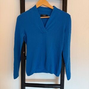 Alex Marie Cashmere Sweater Womens Small Blue V-Neck Shawl Collar Pullover Knit